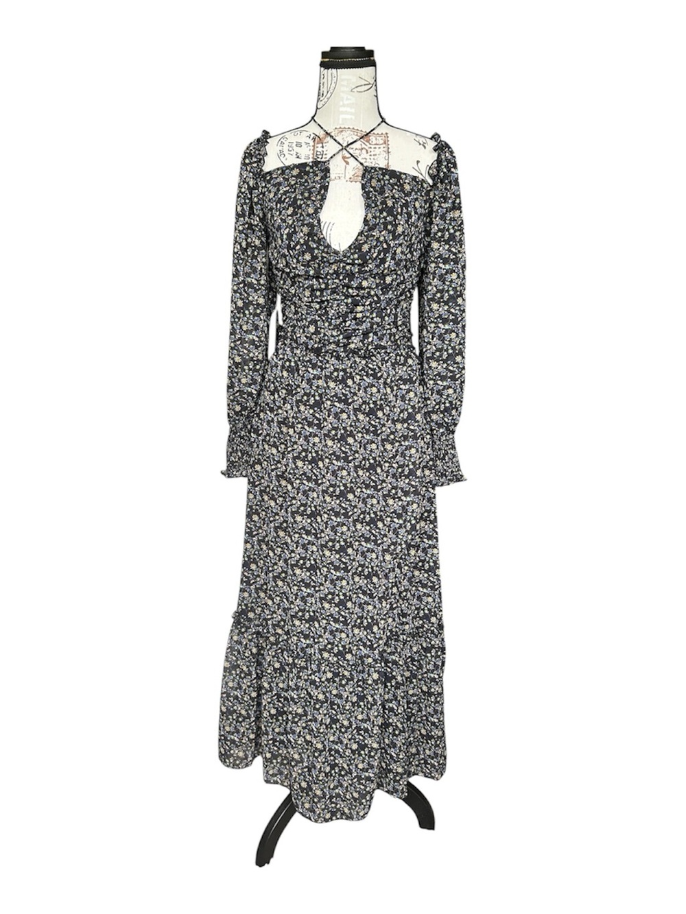 NWT petal + pup Keziah Black Ditzy Floral Maxi Long Sleeve Dress size XS - Picture 4 of 13